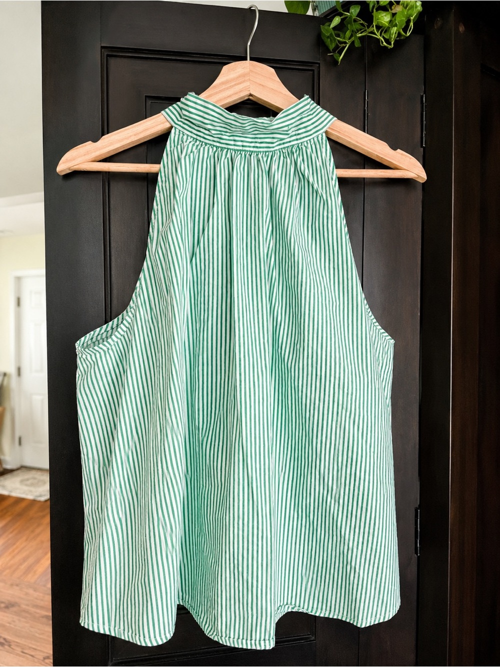 J Crew Green and White Stripe Halter Style Sleeveless Tie Back Cotton Size 12